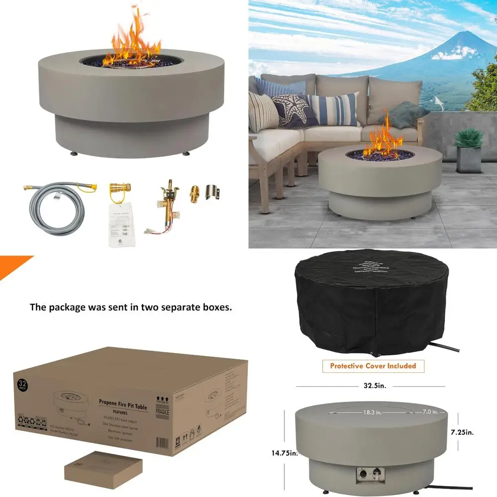 

"32.5-inch Outdoor Propane Fire Pit Table with Natural Gas Conversion, 50,000 BTU for Patio"