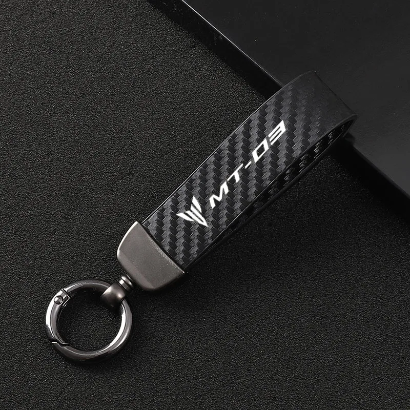 Carbon Fiber Textured Leather Keychain Ultra HD Printing For yamaha MT-03 Keychain Motorcycle Accessories