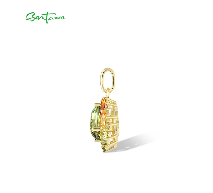 SANTUZZA Anhänger aus reinem 925er Sterlingsilber für Damen, funkelnder synthetischer grüner Spinell, farbenfrohe Geschenke für Hochzeiten und Partys, edler Schmuck – Detail 8