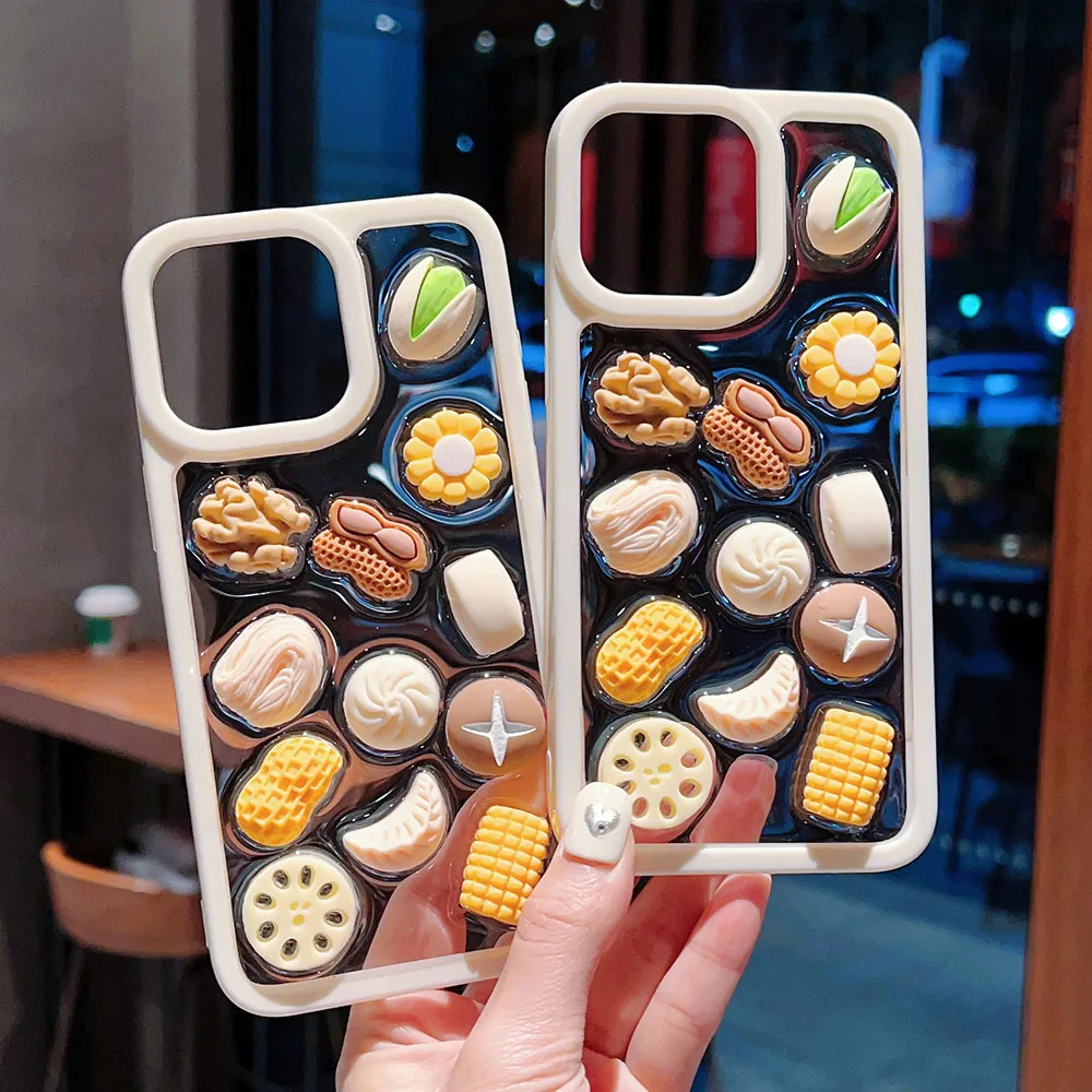 Creative 3D Steamed Bread Corn Buns Food Epoxy Case For iPhone 16 15 14 13 12 11 Pro Max Plus Shell Clear Soft Protective Cover