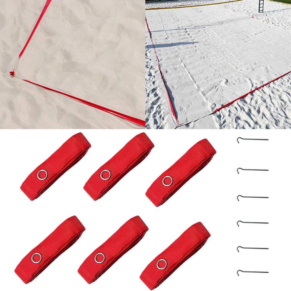 Beach Volleyball Boundary Lines Kit 8x16m With Stakes Nylon Court Marking Tape For Outdoor Sand Or Grass Courts Red