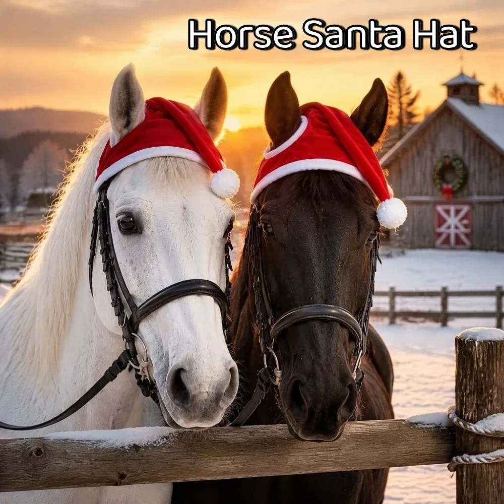 Farm Animal Soft Horse Santa Hat Comfortable Red Pony Dress Up Hat Festive Breathable Winter Christmas Horse Hat Photo Props