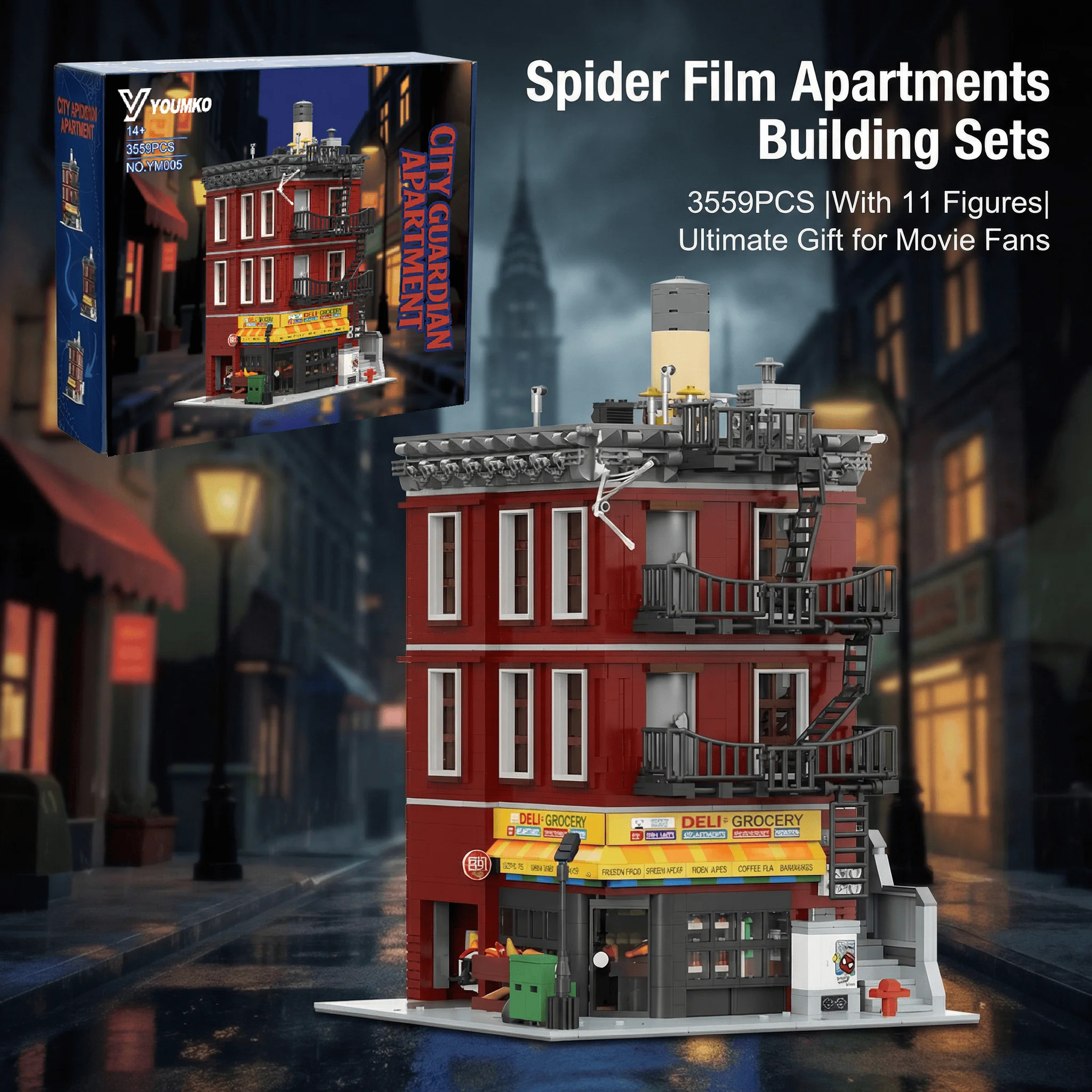 

3559PCS Spider Deli Apartment Building Blocks with 11 Figures Movie Hero Classic Modular Assembly Model Creative Toy Adult Gift
