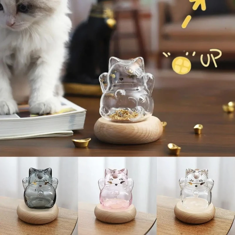 New Lucky Cat Cat Piggy Bank Portable Transparent Gold Melon Seeds Storage Bottles High Borosilicate Wishing Bottle