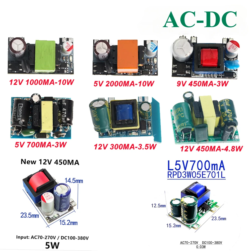 1PC AC-DC Precision Buck Converter: 220V to 5V 700mA, 12V 400mA, 10V 300MA, 3W-10W step down Transformer power supply module