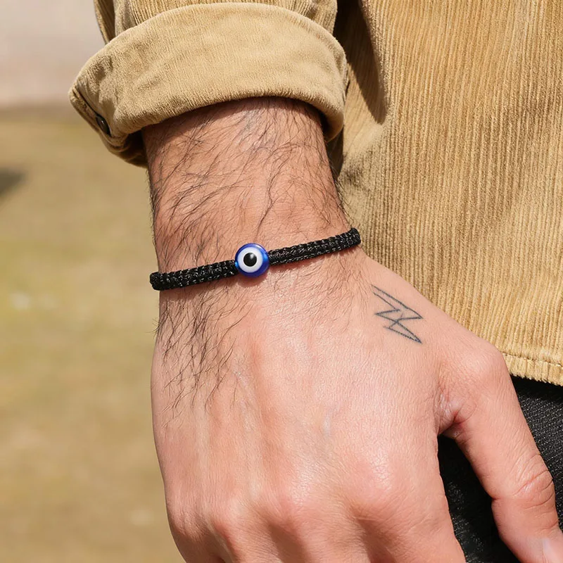 

Vintage Handmade Braided Men Bracelet Apparel Accessories Evil Eyes Fatima Hand Adjustable String Braslet Healing Homme Jewelry
