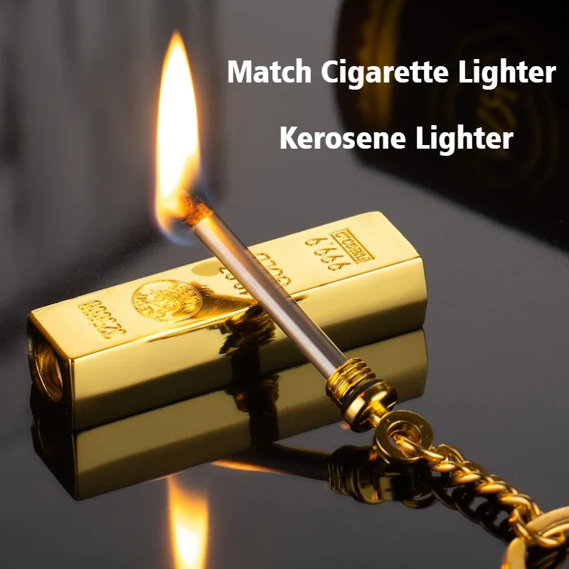 New Gold Bar Shape Match Lighter Keychain Waterproof/Windproof Open Fire Smoke Coal Oil Cigarette Lighters & Smoking Accessories