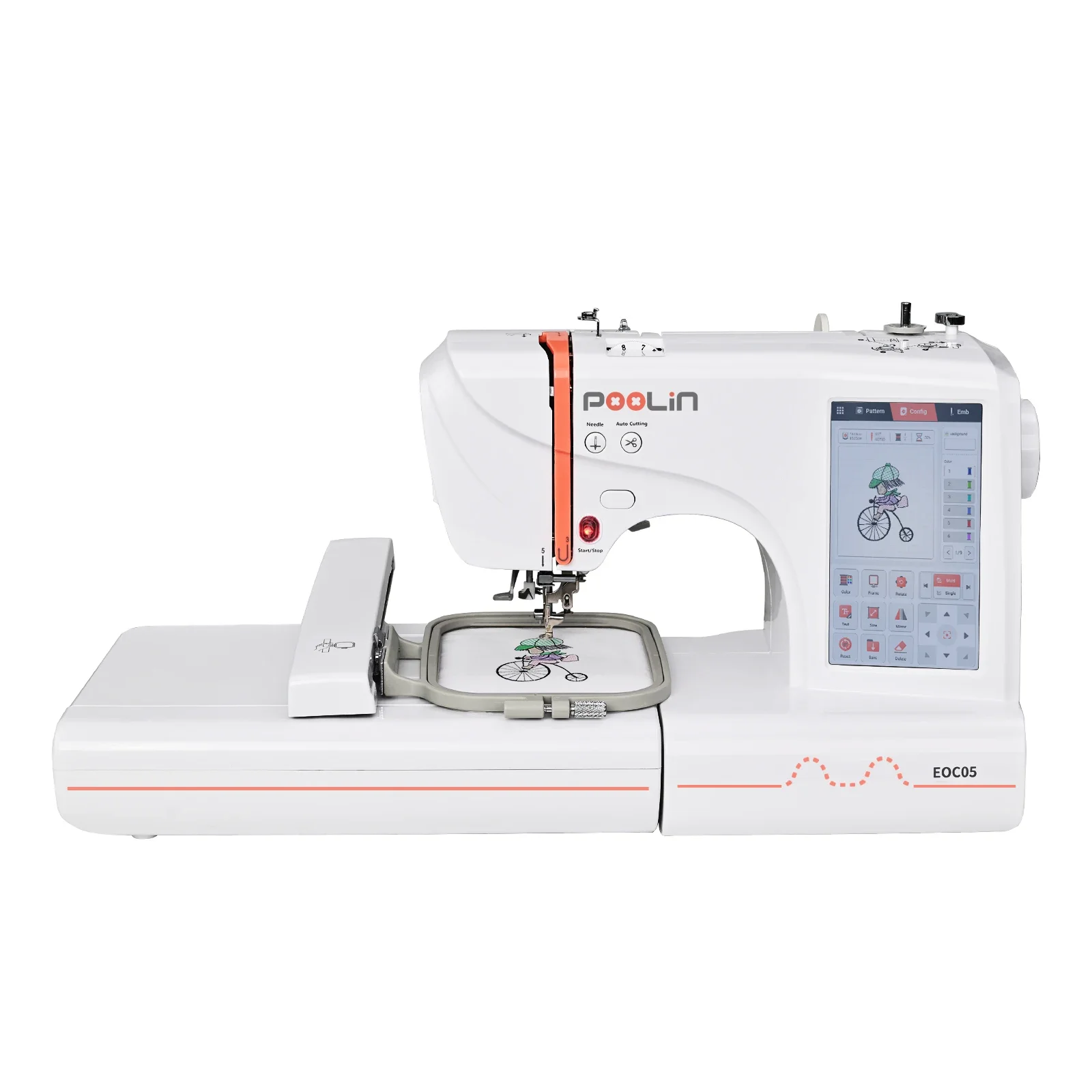 

POOLIN EOC05 Household Computerized Embroidery and Sewing Machine 7 Inches Large LCD Touchscreen for Beginners