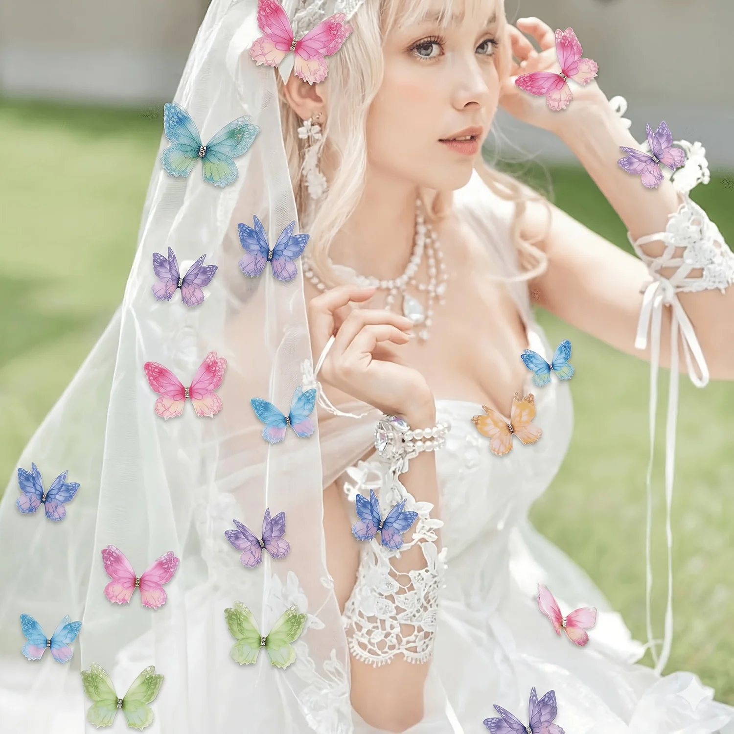 Picture 7: 80Pcs Organza Butterfly Crafts 2 Layers Butterflies 3D Organza Ornaments for DIY Crafts Wall Decorations Wedding Appliques