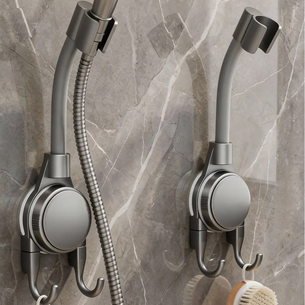 Adjustable Bracket Strong Suction Cup Shower Head Holder Wall Mount Shower Holder with Hook Waterproof Bathroom Accessories 1PC