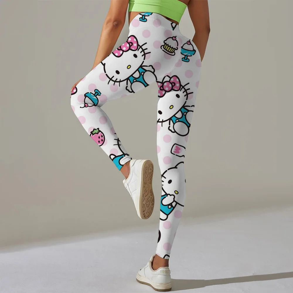 Sports Pants With Sexy Hello Kitty Kuromi print Sports Tight Pants Women's Elastic Fitness Pants Running Yoga Pants
