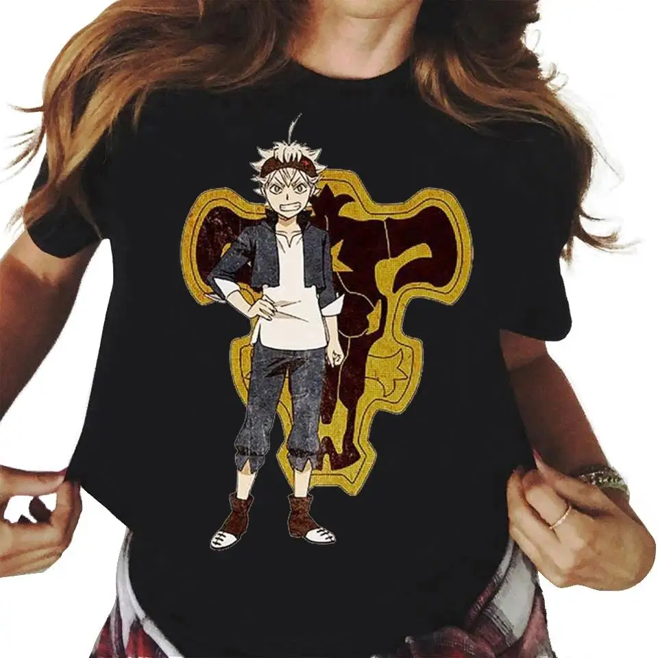 Japońskie Anime czarna koniczyna T-Shirt męski damski wydruk graficzny z krótkim rękawem moda na co dzień Plus rozmiar Unisex T Shirt