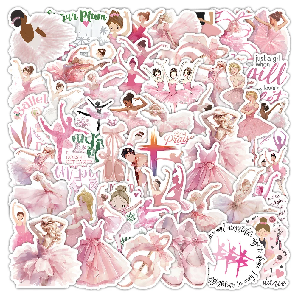 

50pcs Pink Ballet Phone Stickers Dance Mobile Decoration Stickers Cell Phone Case Bottle Guitar Skateboard Waterproof Sticker