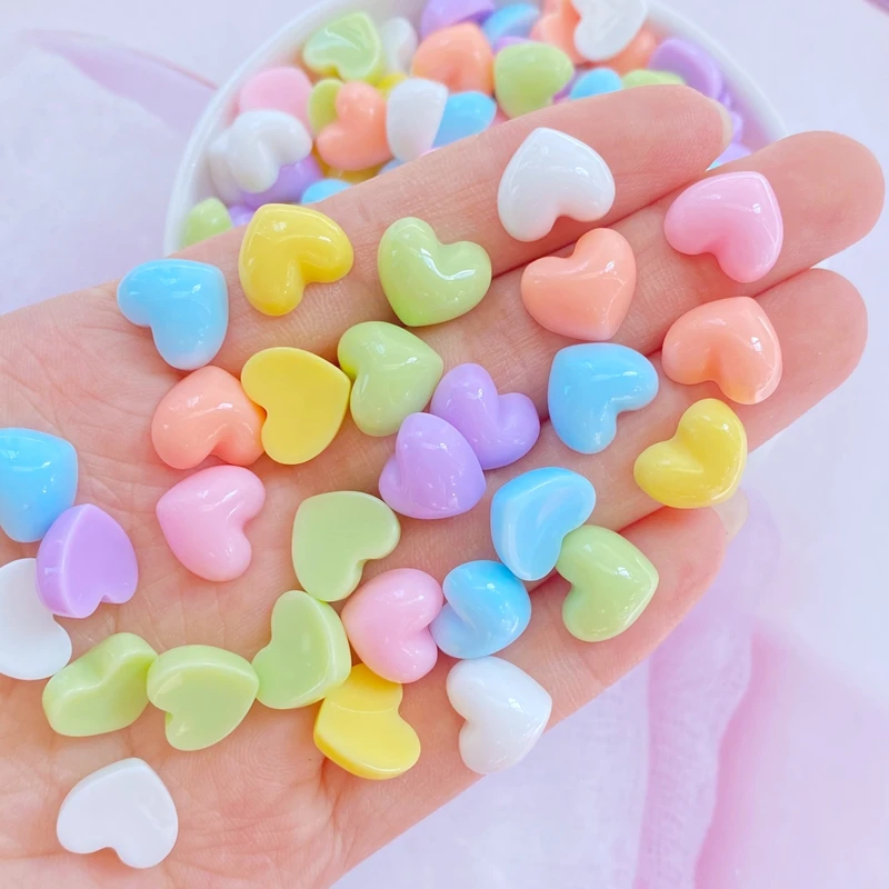 30Pcs New Cute Mini 10*12mm Heart-Shaped Resin Figurine Crafts Flatback Cabochon Ornament Jewelry Making Hairwear Accessories