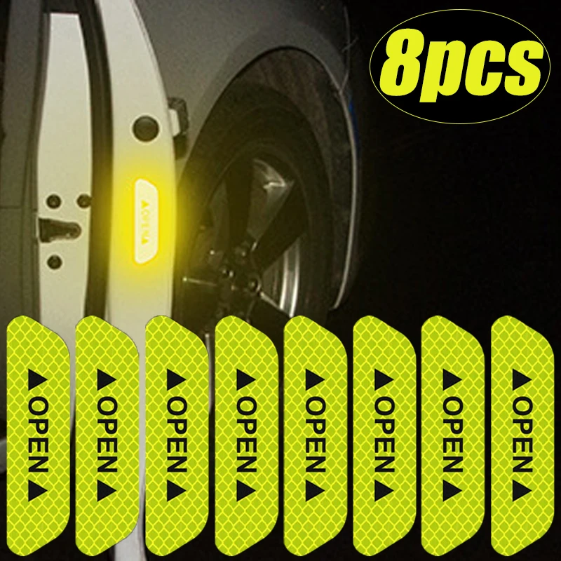 4/8Pcs Universal Car Door Reflective Stickers Safety Driving Warning Reflector Tape Decals Auto Reflective Strips Car Stickers