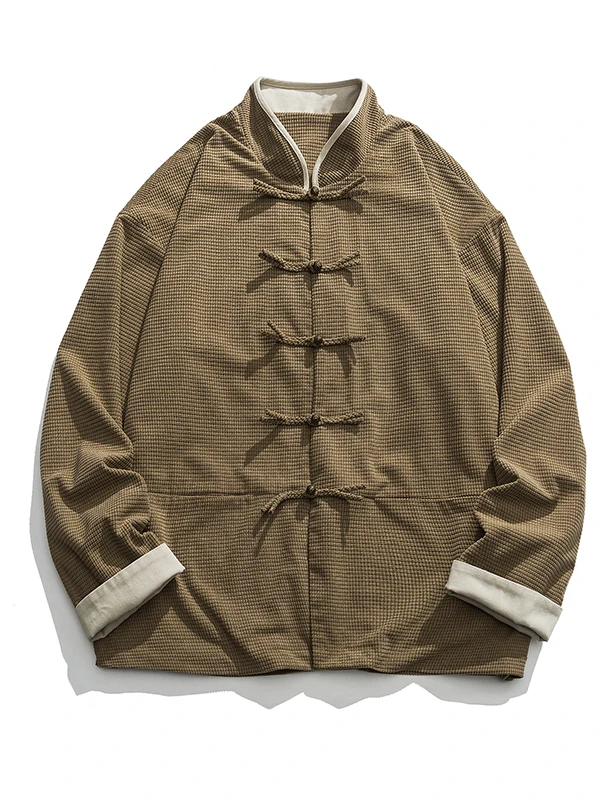 

Loose Fit Tai Chi Sle Men's Jaet Autumn Winter Stand Collar Button up Chinese Sle Coat Youth ular Polyester Cotton B...