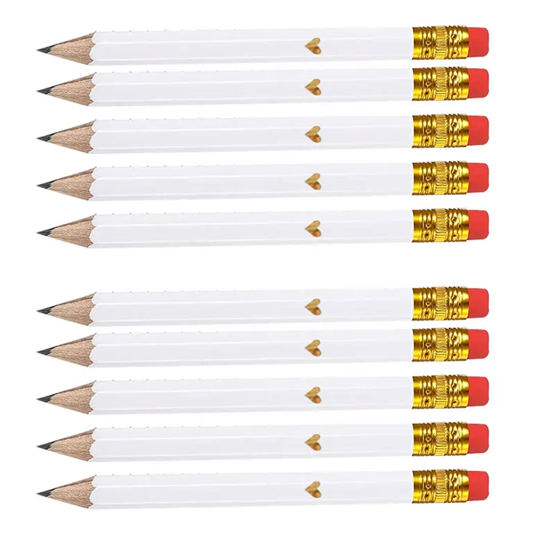 White mini pencil, with eraser, HB hexagonal golf pencil, suitable for school,office,gifts,weddings,and back-to-school occasions