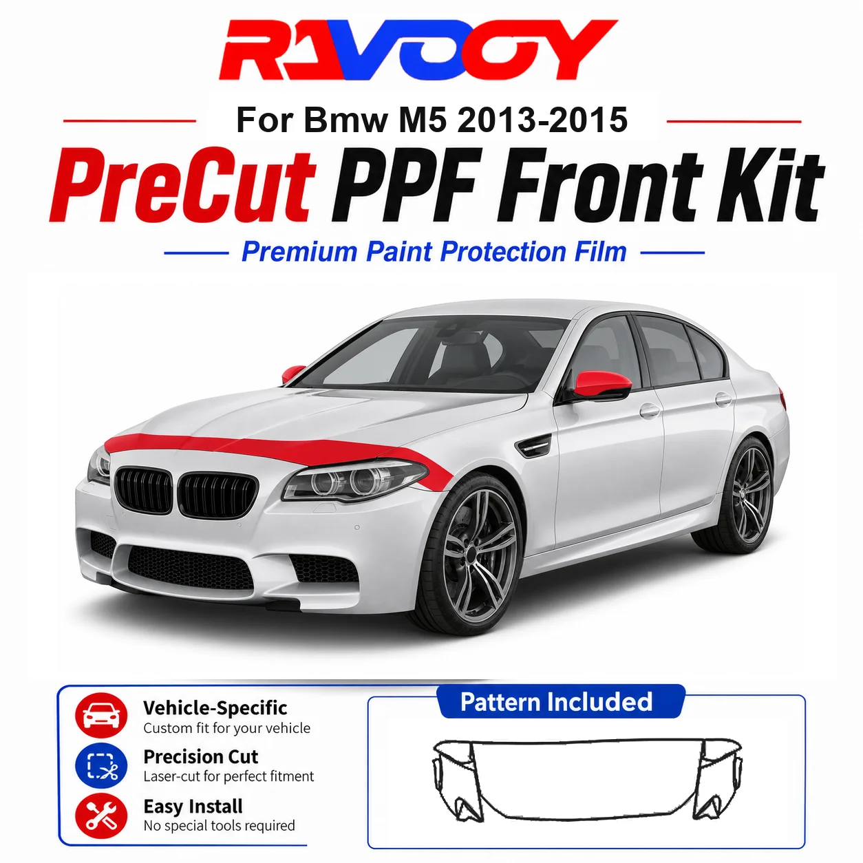 

8.5mil TPU Precut PPF Kit For BMW M5 2013-2015 - Hood, Partial Fenders & Full Mirror Set - Self-Healing Gloss Clear Bra Film