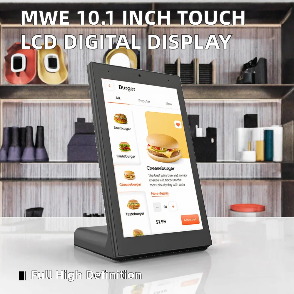10.1 Inch LCD Full HD Digital Signage Advertising Display Touch Black White Android System CMS Desktop