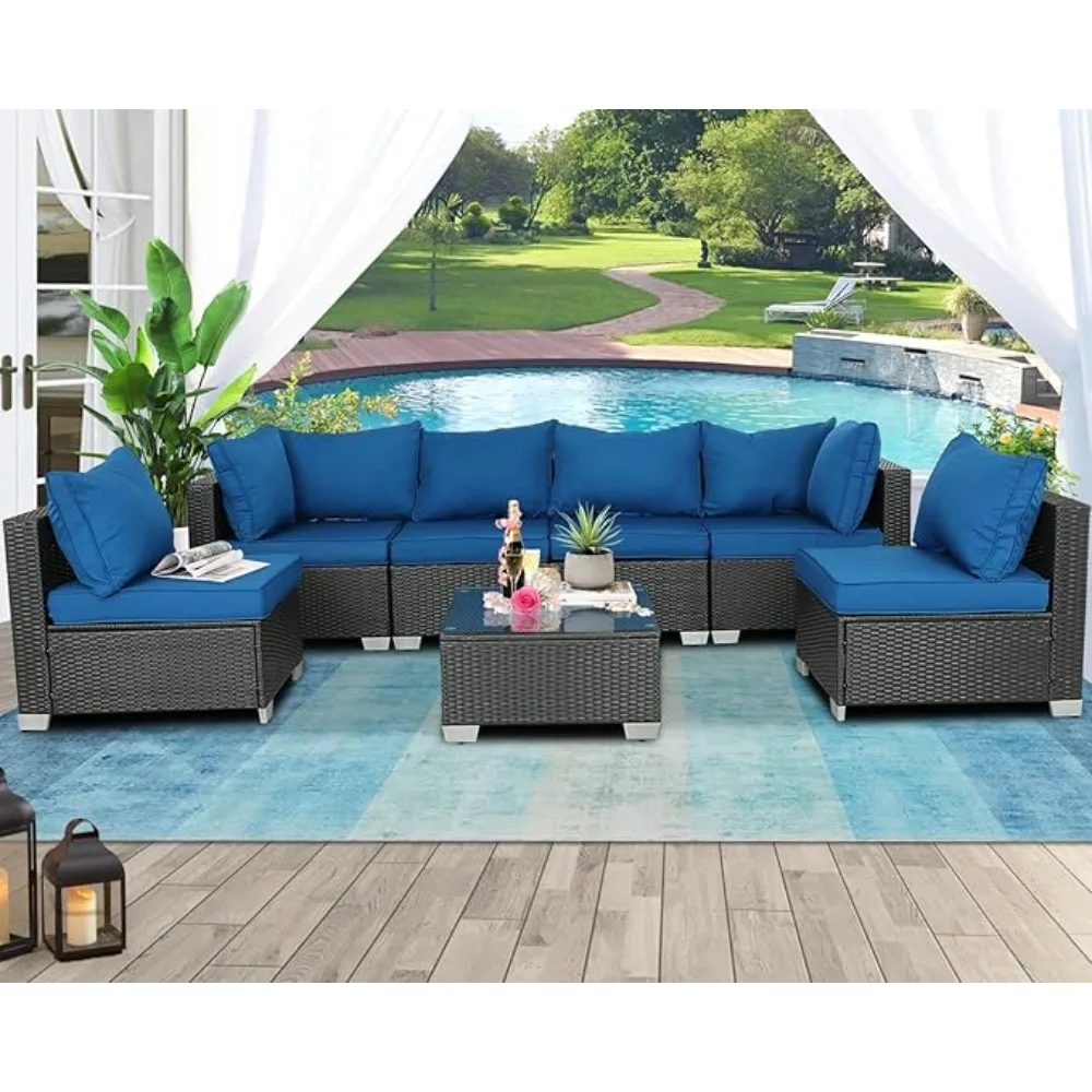 Patio Furniture Sets Outdoor Sectional PE Rattan Outdoor Furniture Patio Conversation Set with Cushions for Balcony Lawn