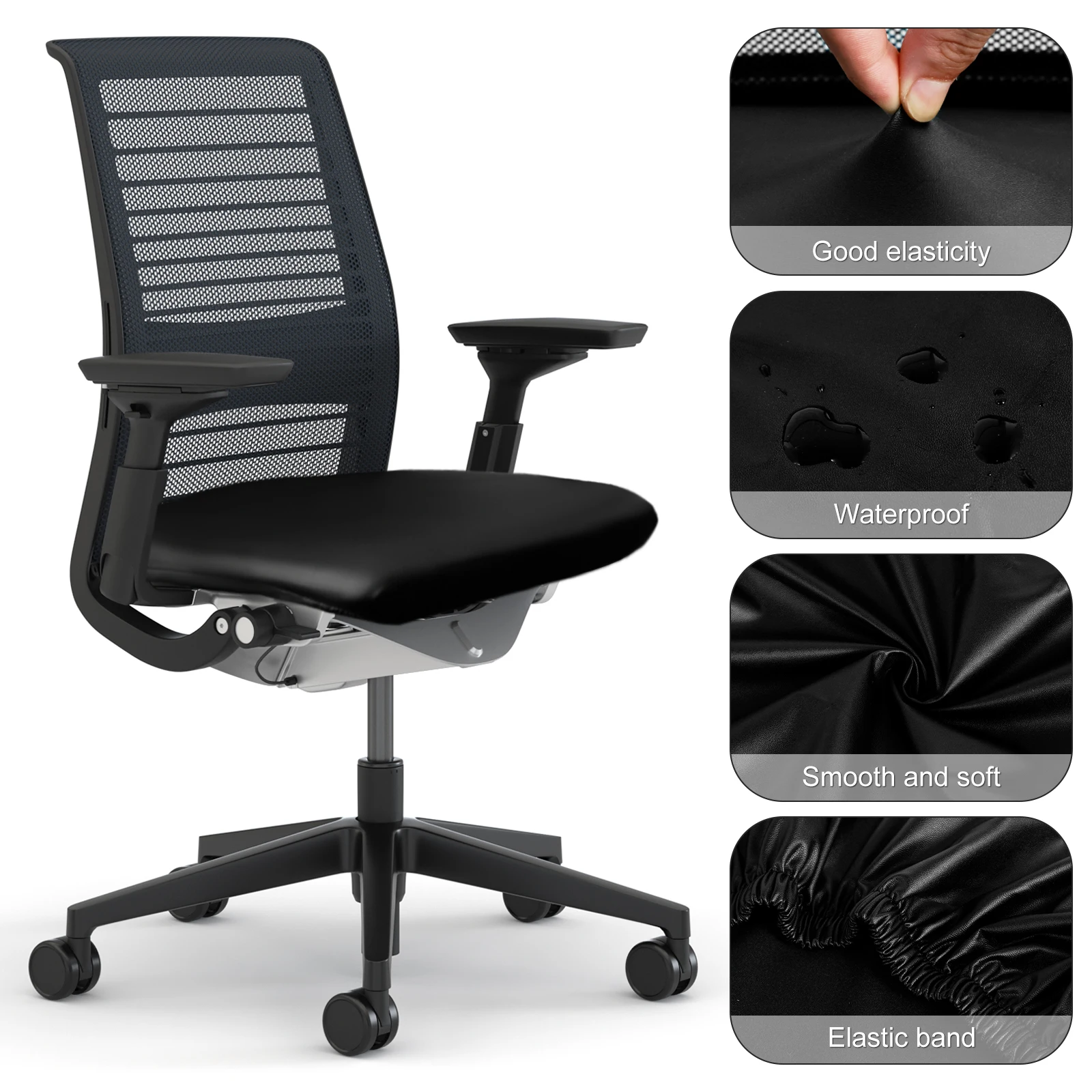 

Office Desk Chair Seat Covers Waterproof Oil-Proof PU Leather High Chair Cover Stretch Computer Chair Slipcovers