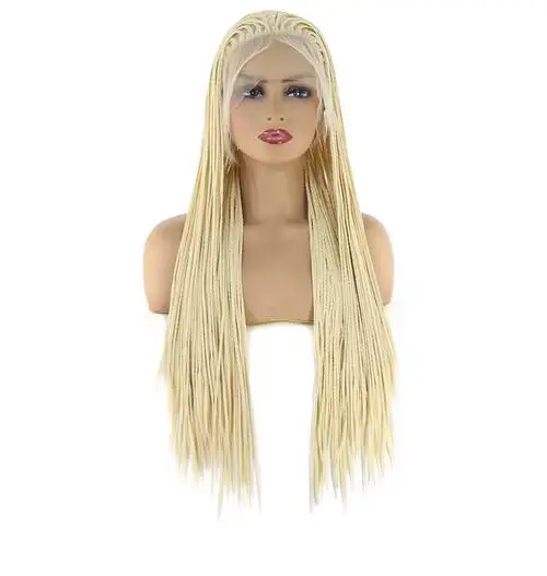 

Thiswig Blonde Braided Wigs for Black Women African American #613 Box Braided Long Synthetic Lace Front Wig Heat Resistant Fiber