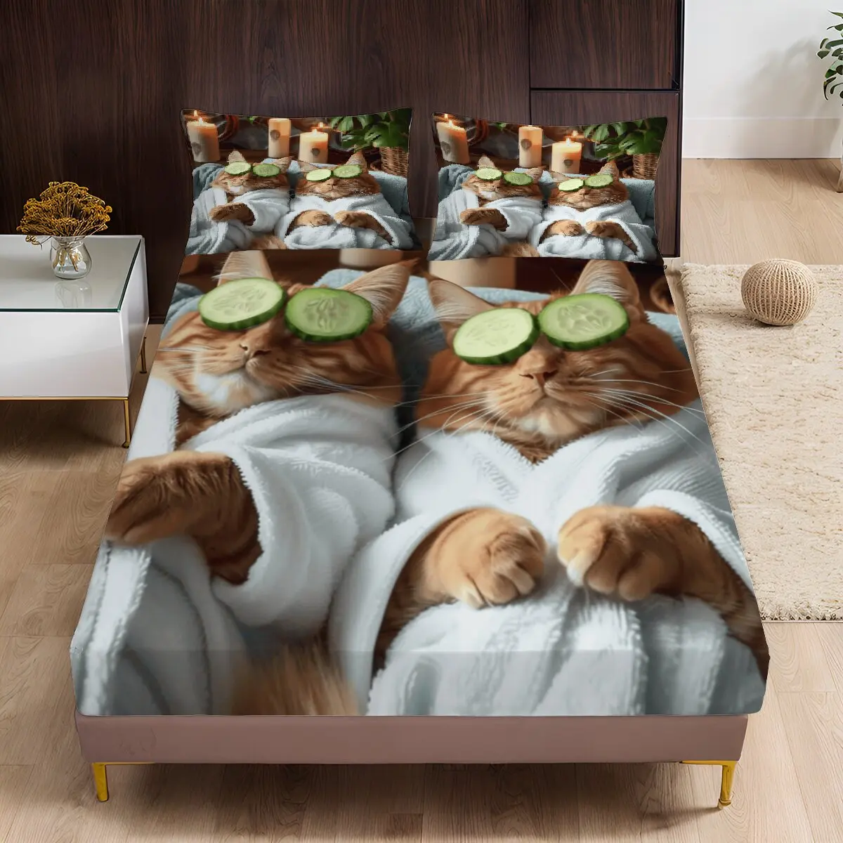 Kitten  Bed sheet large size  animal  Bed sheet set, 3 pieces, 1 bedsheet and 2 pillowcases