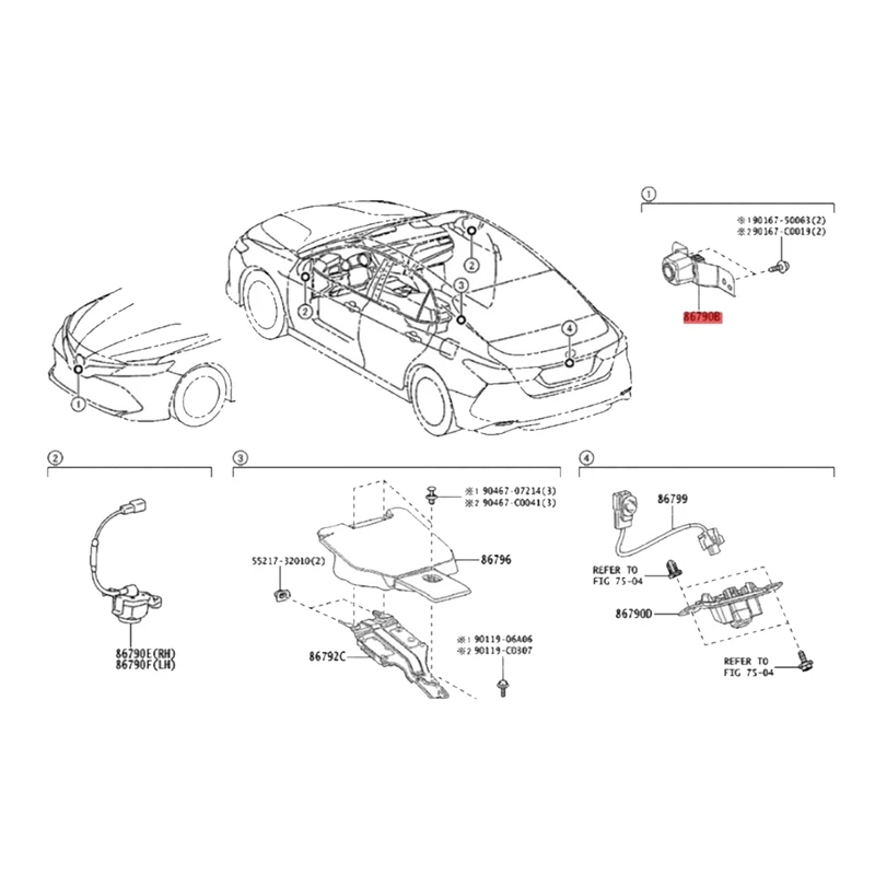 86790-06100 Car Front View Camera Grille Mounted Park Assist Camera For Toyota Camry 2017-2019 Surround Camera Assembly