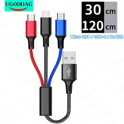 3 в 1 USB-кабель Micro USB C адаптер для быстрой зарядки Micro Usb Type-C зарядное устройство Type C кабель для iPhone 7 8 Samsung Xiaomi шнур