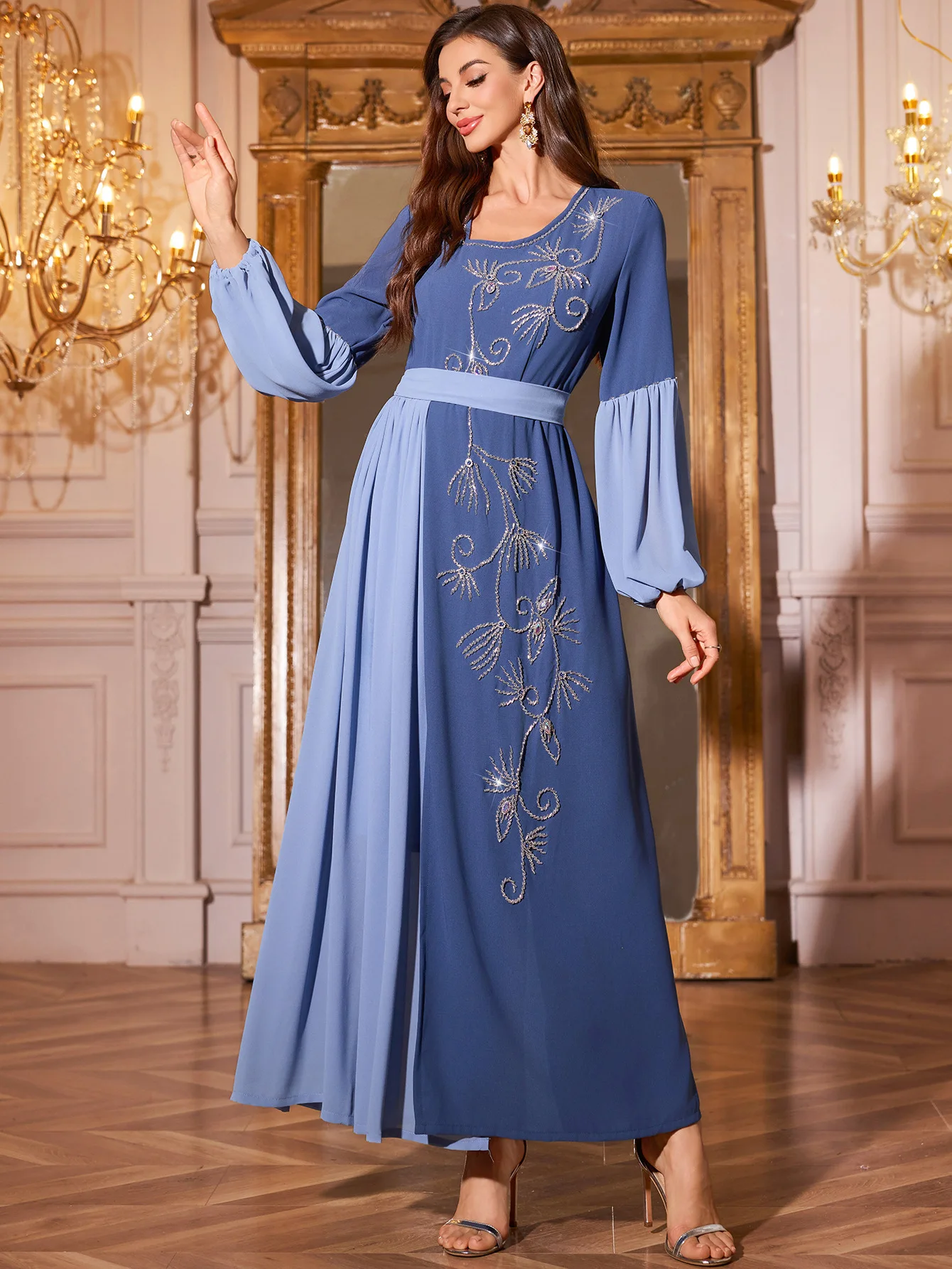 Eid Robe musulmane femmes Abaya mousseline de soie diamant à lacets robes longues robes Largos fête caftan Jalabiya Ramadan dubaï Robe arabe