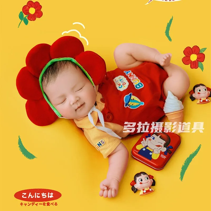 

❤️ Одежда для фотосъемки новорожденных, повязка на голову + топ + подтяжки + коробка + кукла + мороженое, реквизит для фотосессии для маленьких девочек, аксессуары, одежда, наряды
