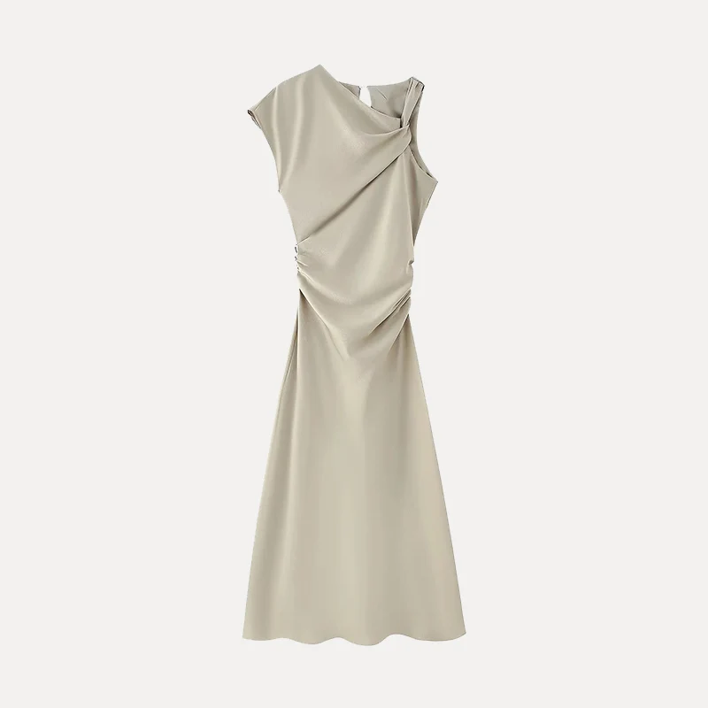 Spring 2025 Women's Faion Dr Satin Texture Folded Decoration Street Sle Polyester 00% Ele Quali Skirt