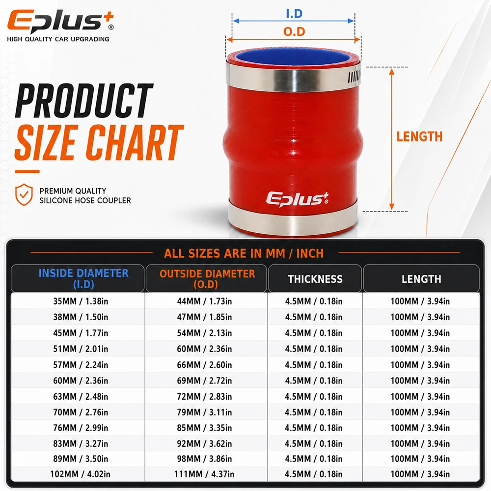 EPLUS Red Silicone Turbo Hose Straight Hump Coupler Reinforced Intake Pipe for Intercooler System Universal Silica Gel Coupler