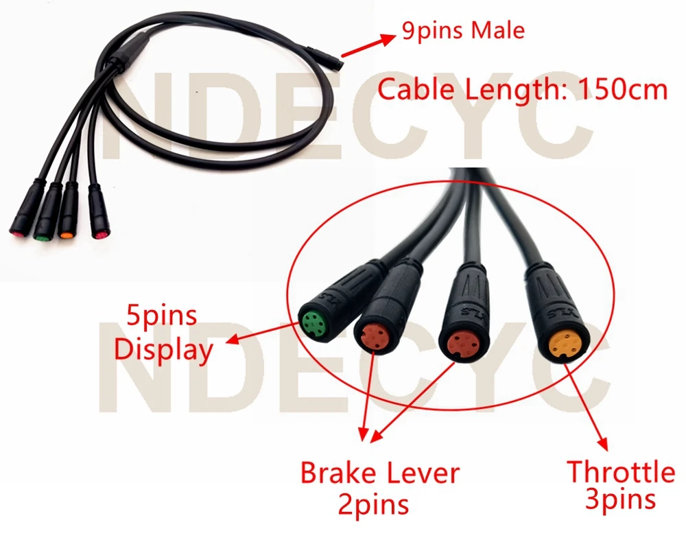 Julet-Cable principal impermeable para bicicleta eléctrica, 8 pines, 9 pines, 1 a 4/5