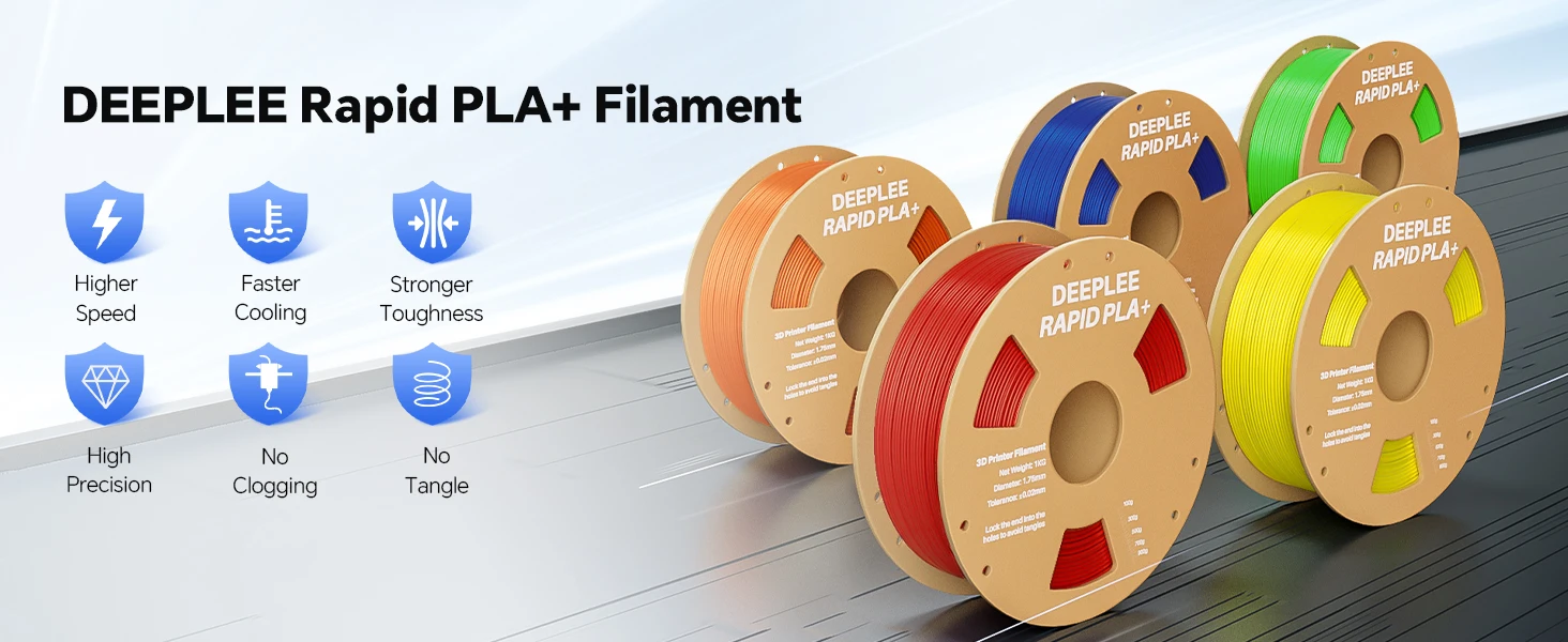 DEEPLEE Rapid PLA Plus Filament 1,75 mm Schwarz 2 kg, PLA+ 3D-Drucker-Filament für Hochgeschwindigkeitsdruck mit 600 mm/s, 2 kg Spule (2,2 lbs) – Detail 1