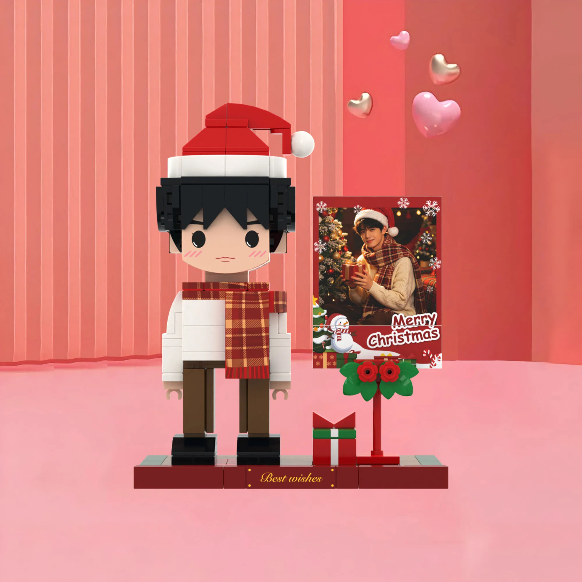 

Custom Holiday Brickfigures Set with Photo Display Handmade Building Blocks Perfect Christmas & New Year Gift