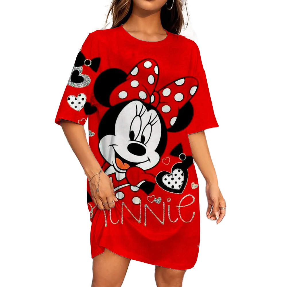 Robe t-shirt imprimée Disney TureMouse pour femmes, robe droite, vêtements respirants décontractés, savoir chaud, nouveau, été, 2024