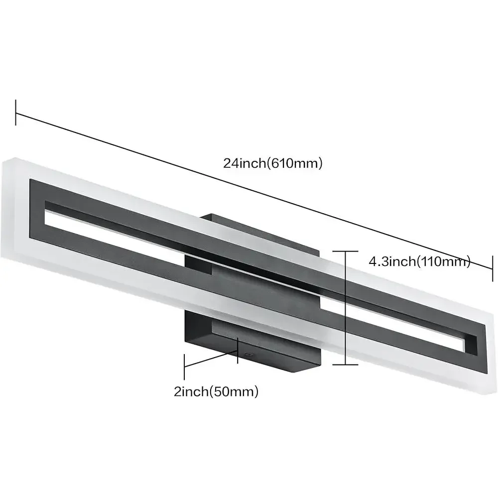 Luci da toeletta moderne nere LED 28W Lampade da bagno su specchio Installazione cablata Efficienza energetica 6000K Luminoso