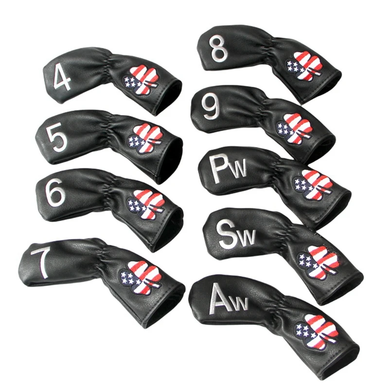 9Pcs Golf Club Head Cover Stars And Stripes Leaf Iron Sleeve Putter Set For Male/Female Golfers