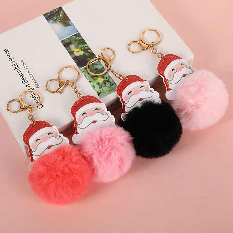 Santa Claus Fuzzy Ball Keychain Pendant Plush Charms For Keys Bag Backpack Car Purse Hanging Accessory Fashion Gift For Holiday