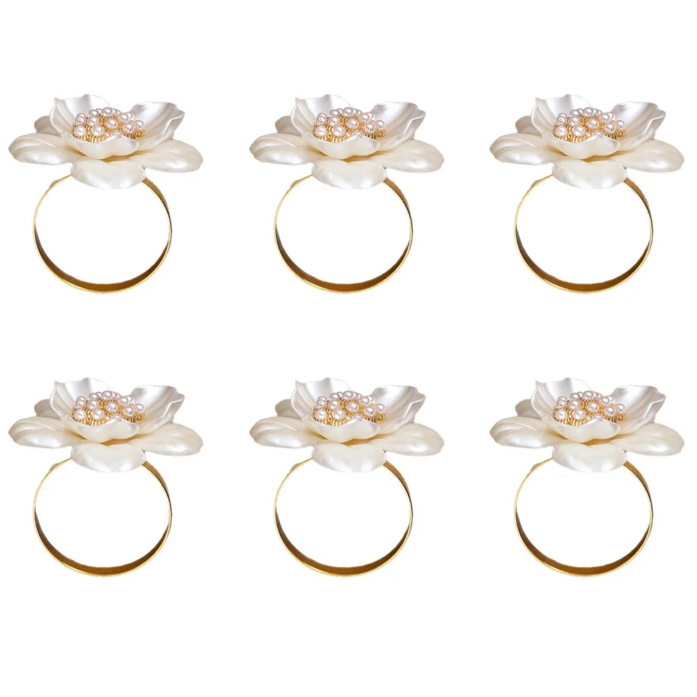 Table decoration napkin rings with pearl detail 6 piece ABS napkin clasp ring set designed for hotels weddings and birthdays