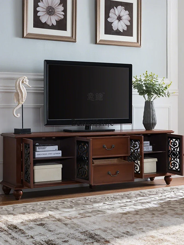 

yj7 Solid Wood Retro Mid-Century Style TV Cabinet Wall-Mounted Storage Brown Storage Cabinet