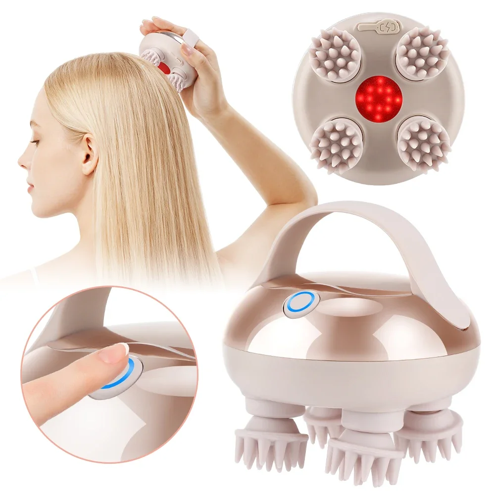 Elektrischer Kopfhaut-Massagegerät mit Rotlichttherapie, 2 Geschwindigkeitsmodi, 76 Kontakte, Tiefenkneten, 15-Minuten-Timer für Ganzkörper- und Haustier-Massage