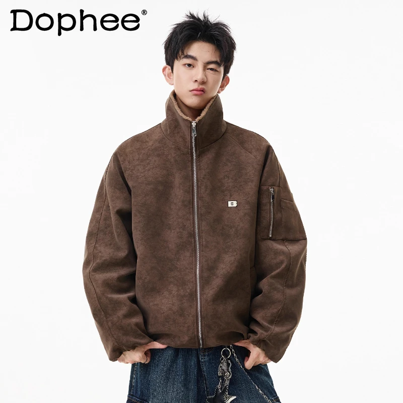 Men's Faux Leather Jacket Parkas Men 2025 Winter New Fleece Lined Thickened Trend Coats Male Stylish Comfort Warm Tooling Parkas