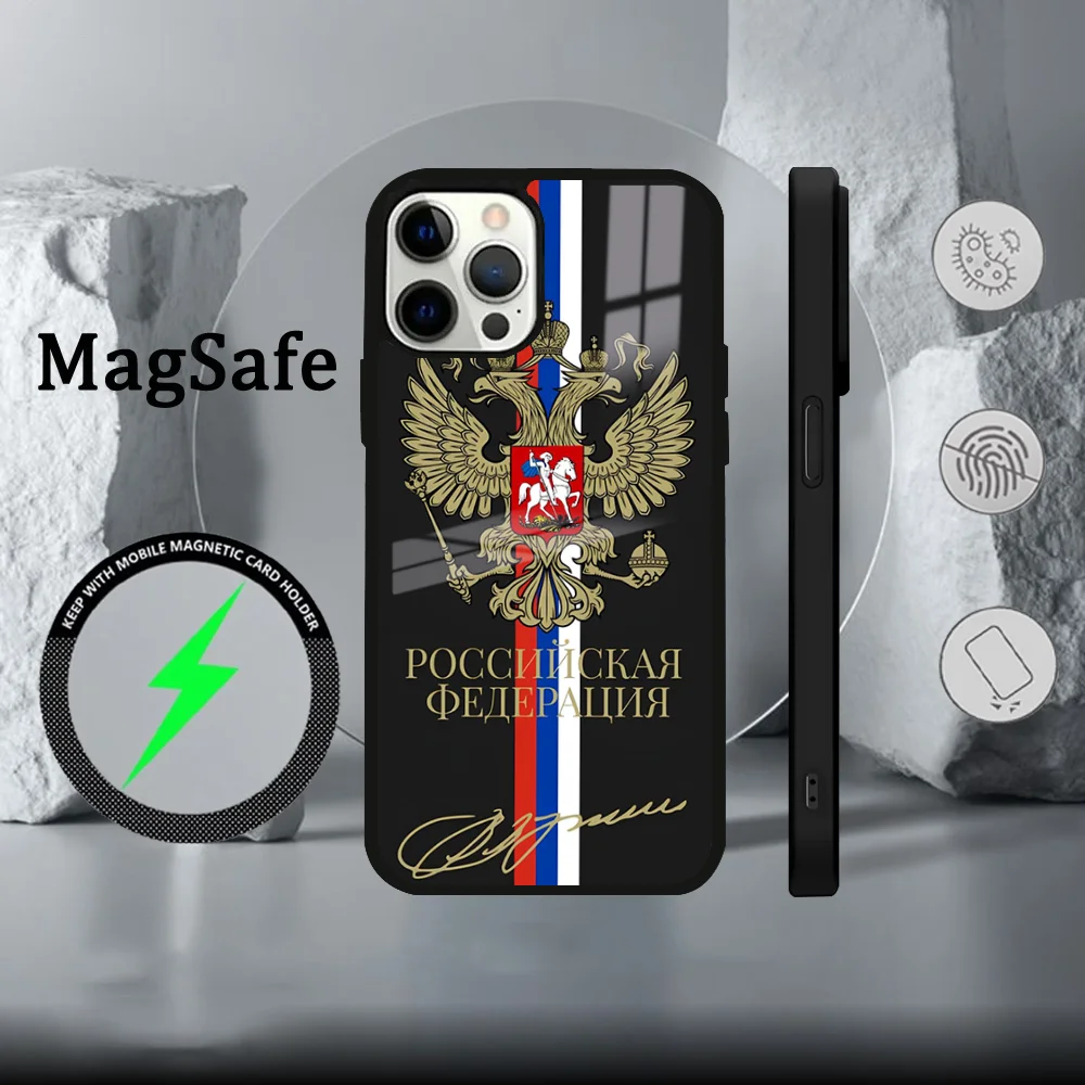 Russia Flag national emblem Phone Case For iPhone 16 15 14 13 12 11 Pro Max Plus Mini Magsafe Mirror Wireless Magnetic Cover - Image 4