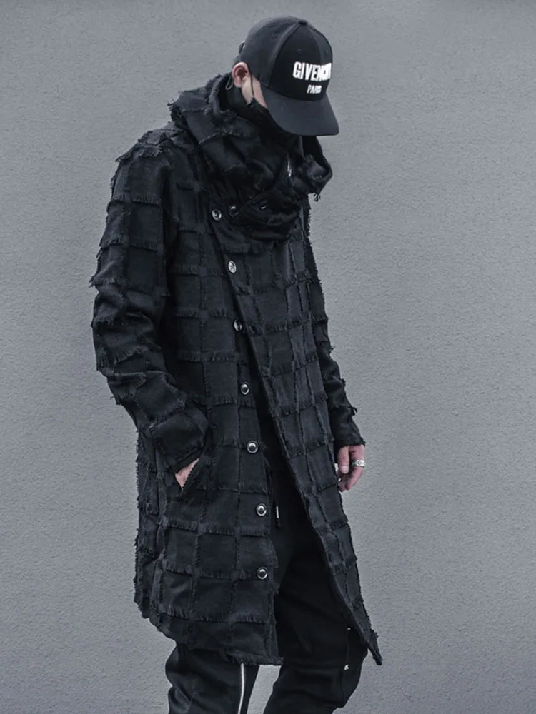 Dark Patterned Hooded Jacket with Scarf High Collar Men's Autumn Fashion Punk Style Polyester Fiber Long Sleeve Comfortable B...