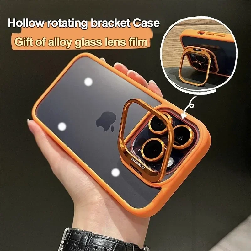 

Luxury Bracket Transparent Phone Case For iPhone 17 15 16 14 13 12 Pro Max With Holder Camera Lens Protector Shockproof Cover
