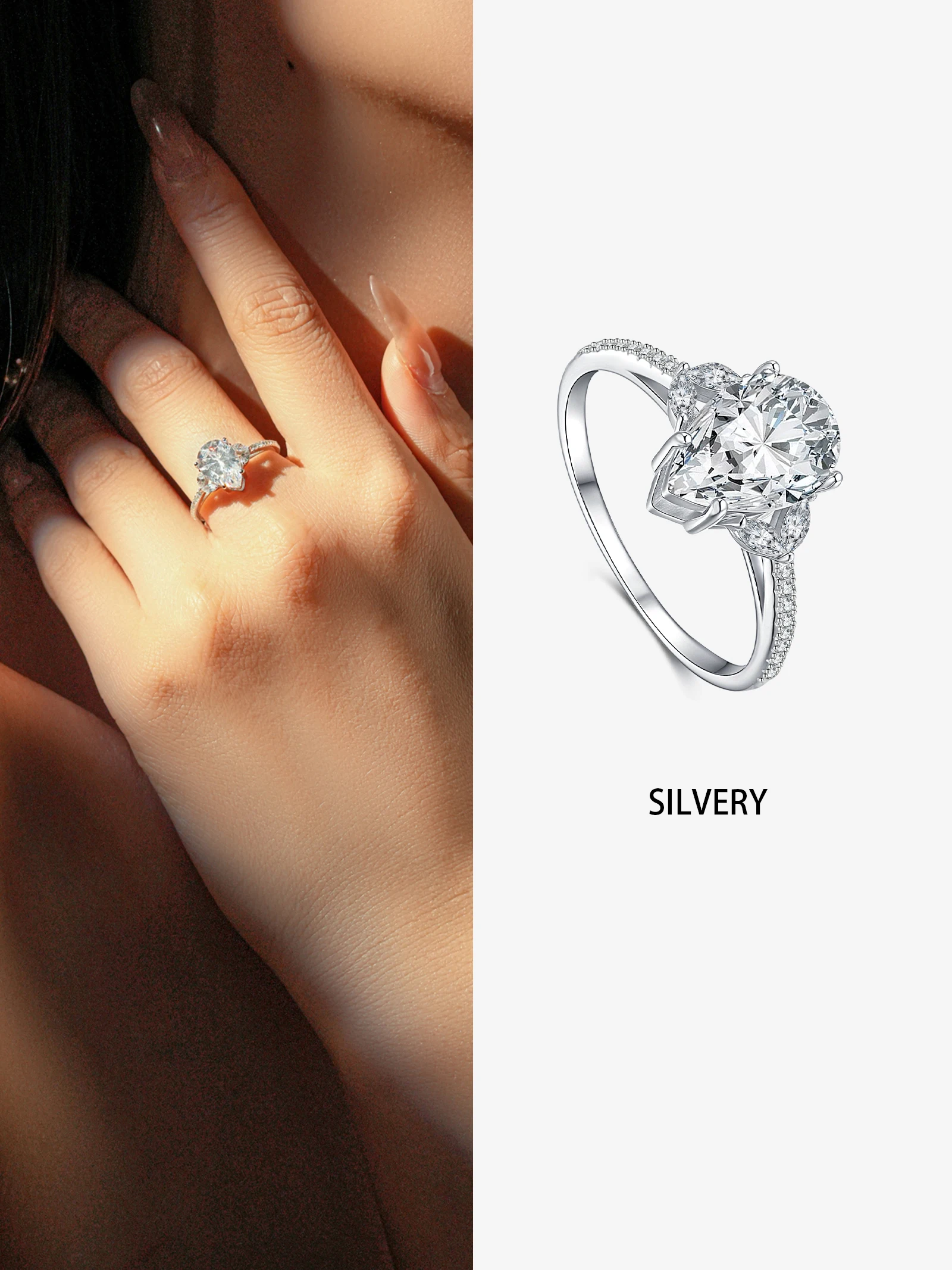 

ANDYWEN 925 Silver Ring, 5A Zirconia Three-Stone Cluster with Micro-Pave Band, Stackable Jewelry for Women,Special Occasion Gift