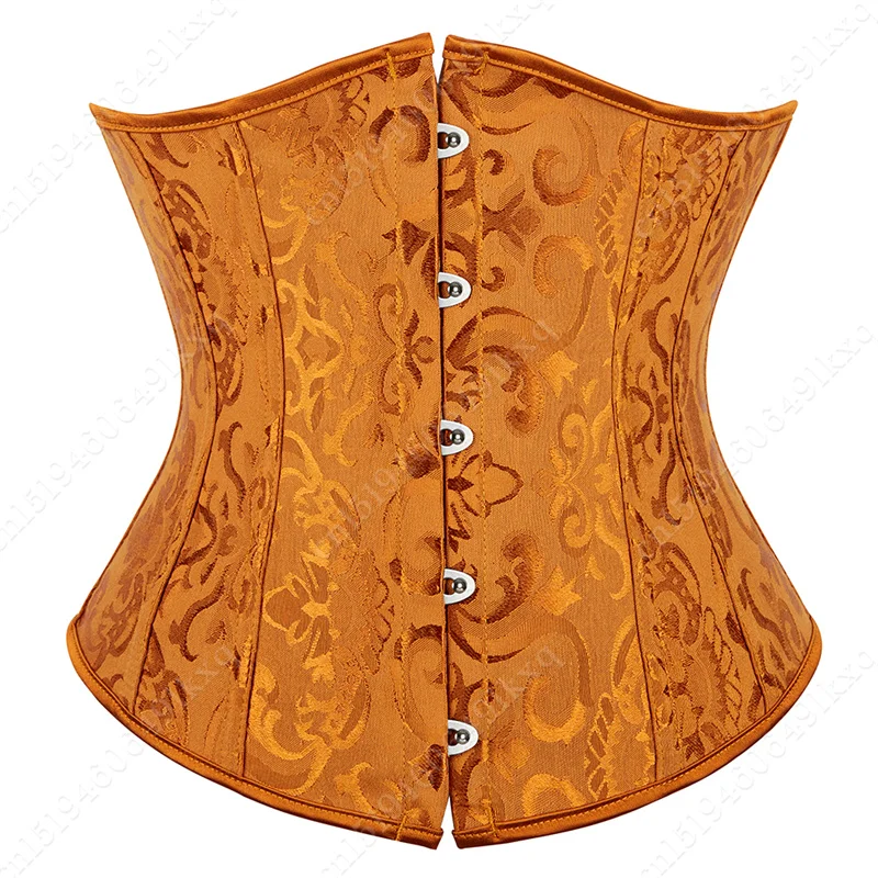 Gothic Underbust Corset Plus Size Sexy Corset Waist Traner Lace Up Corset Jacquard  Korsett for Women Vintage Corsets Gold