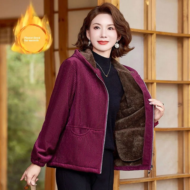

Осенне-зимняя утепленная хлопковая куртка на флисовой подкладке для мам и бабушек, новая китайская вельветовая короткая куртка, женская модная одежда.